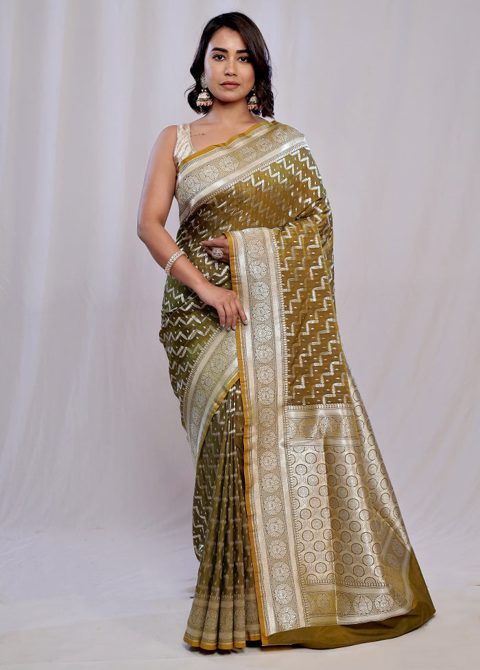 Green Uppada Silk Saree With Blouse Piece - Indian Silk House Agencies