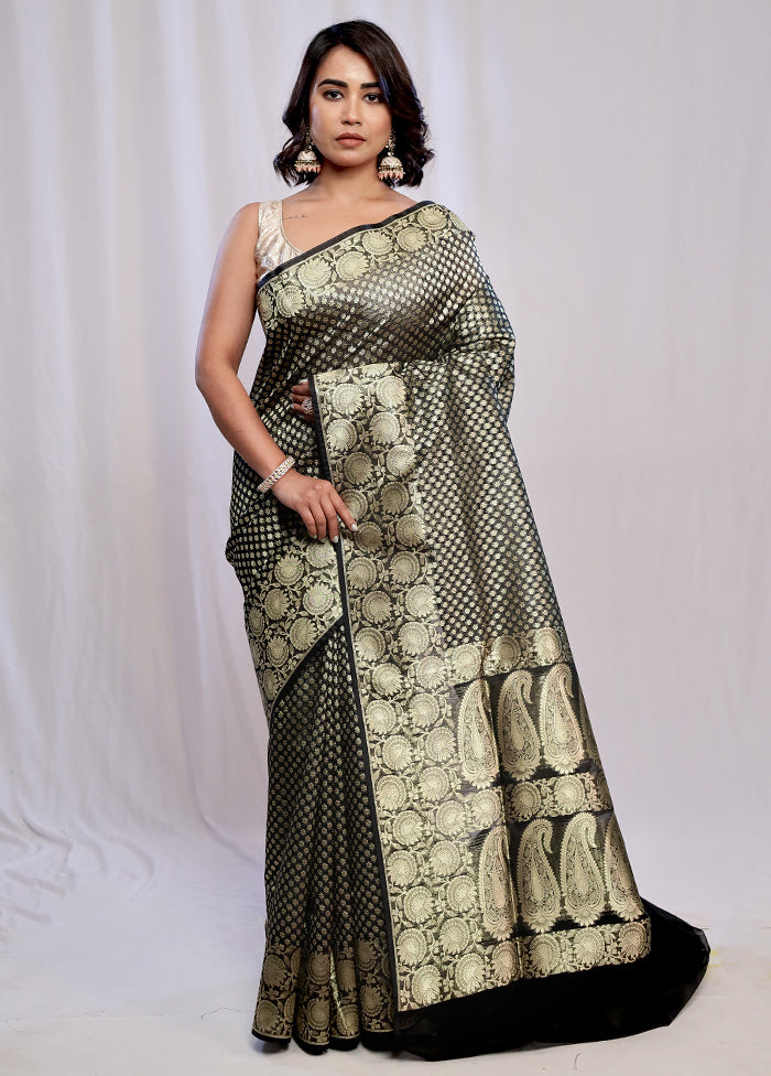 Black Uppada Silk Saree With Blouse Piece - Indian Silk House Agencies