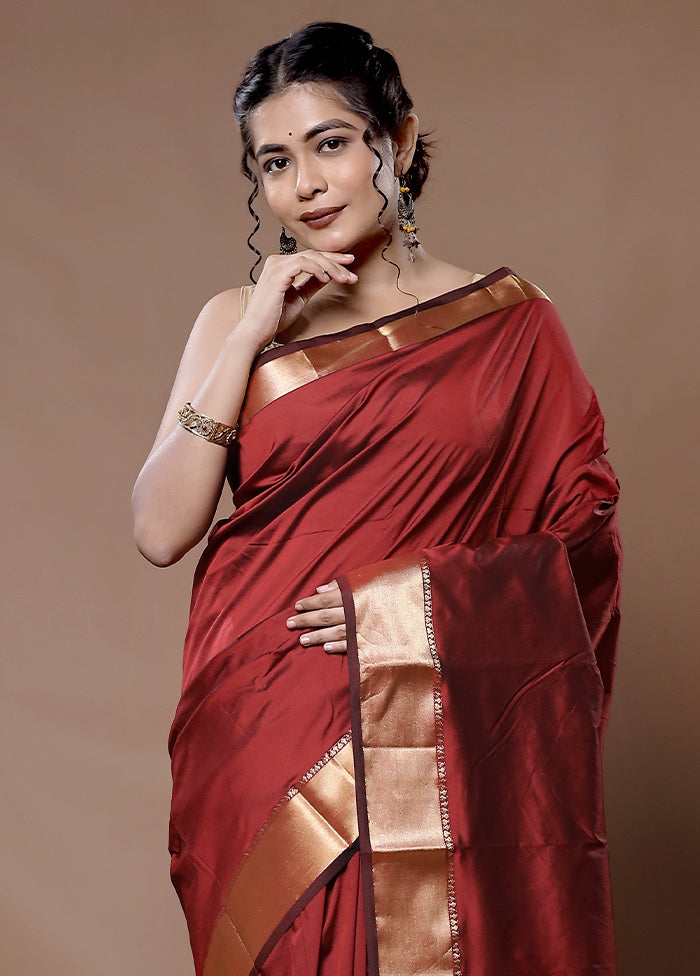 Maroon Kanjivaram Silk Saree With Blouse Piece - Indian Silk House Agencies