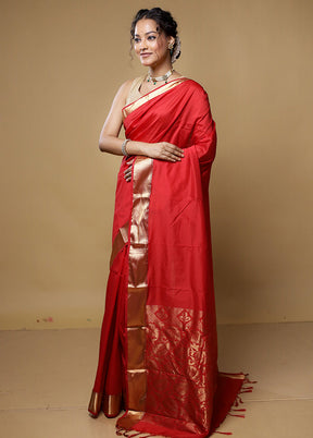 Red Kanjivaram Silk Saree With Blouse Piece