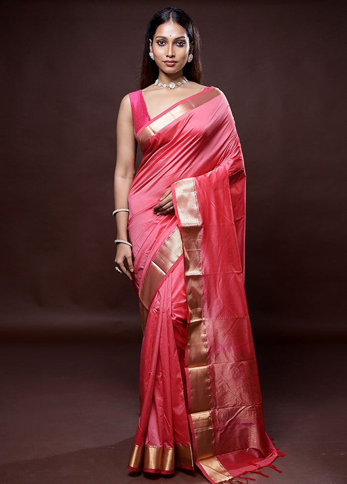 Pink Kanjivaram Silk Saree Without Blouse Piece - Indian Silk House Agencies