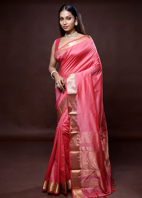 Pink Kanjivaram Silk Saree Without Blouse Piece - Indian Silk House Agencies