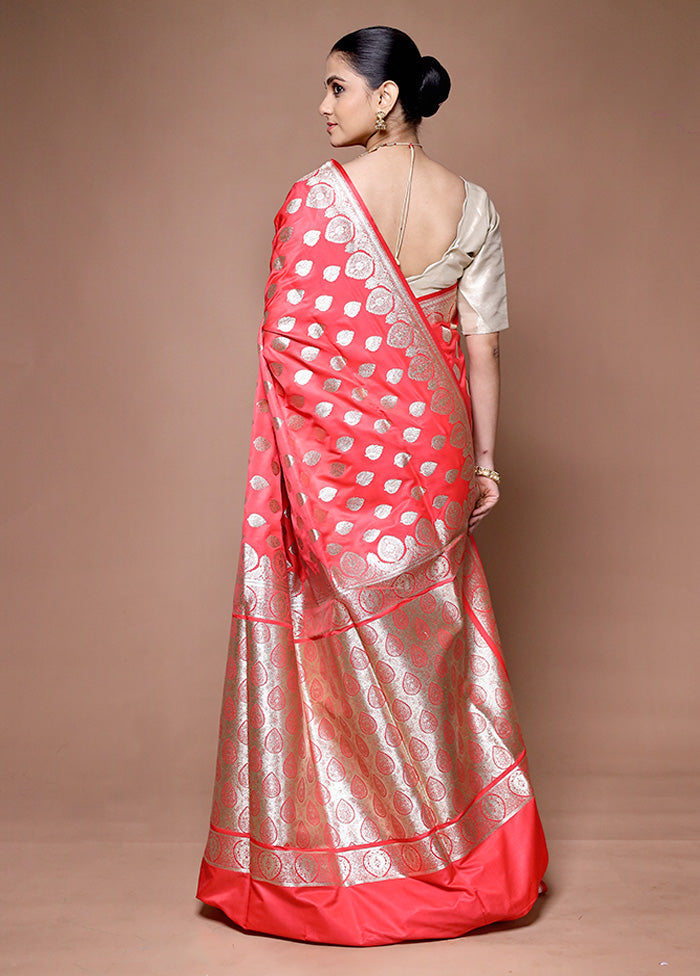 Pink Banarasi Silk Saree With Blouse Piece