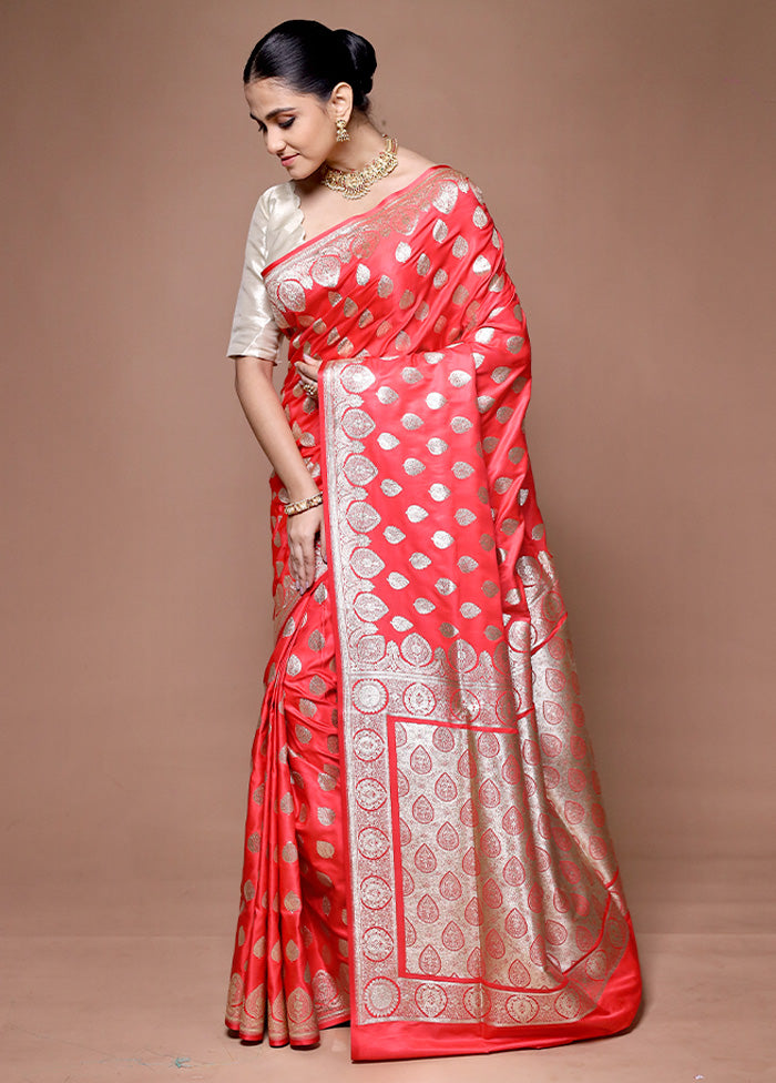 Pink Banarasi Silk Saree With Blouse Piece