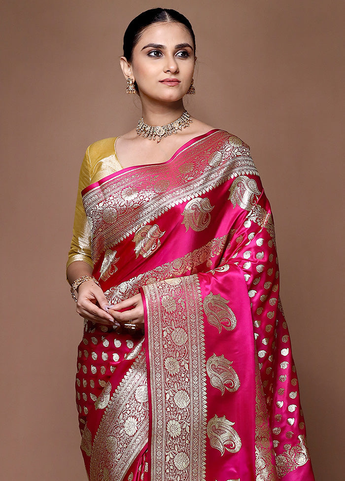 Pink Banarasi Silk Saree With Blouse Piece