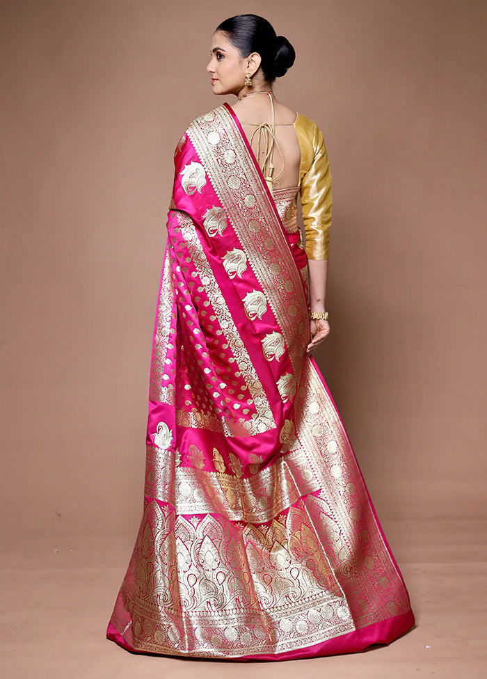 Pink Banarasi Silk Saree With Blouse Piece