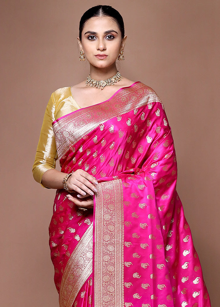 Pink Banarasi Silk Saree With Blouse Piece