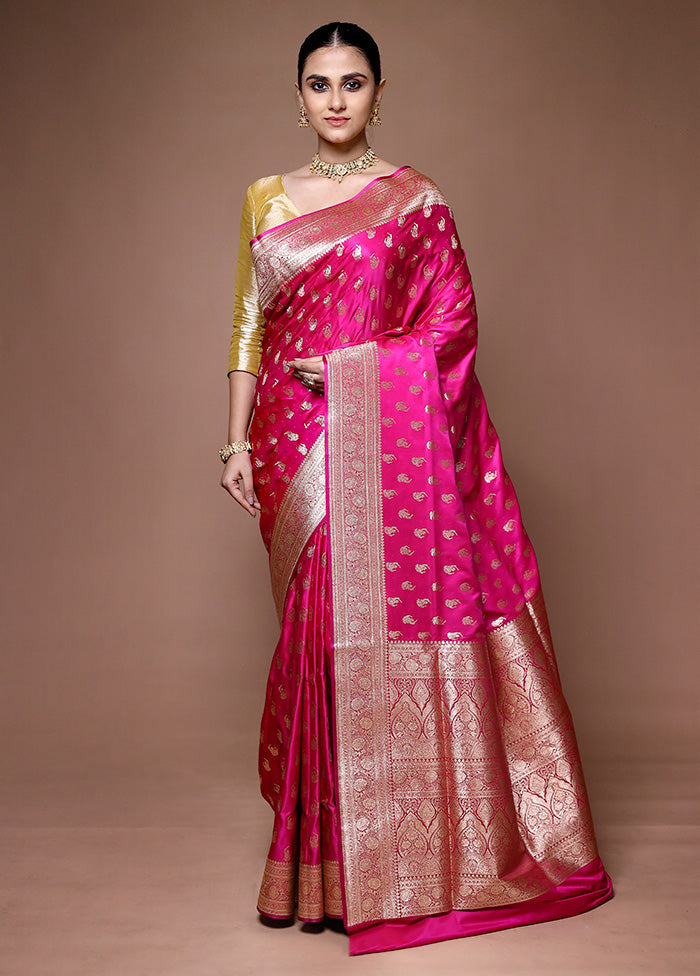 Pink Banarasi Silk Saree With Blouse Piece