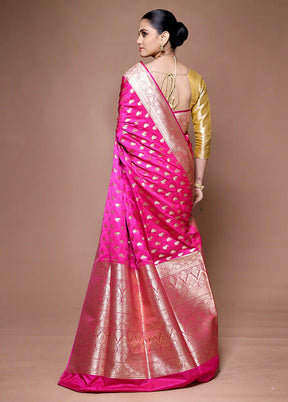 Pink Banarasi Silk Saree With Blouse Piece