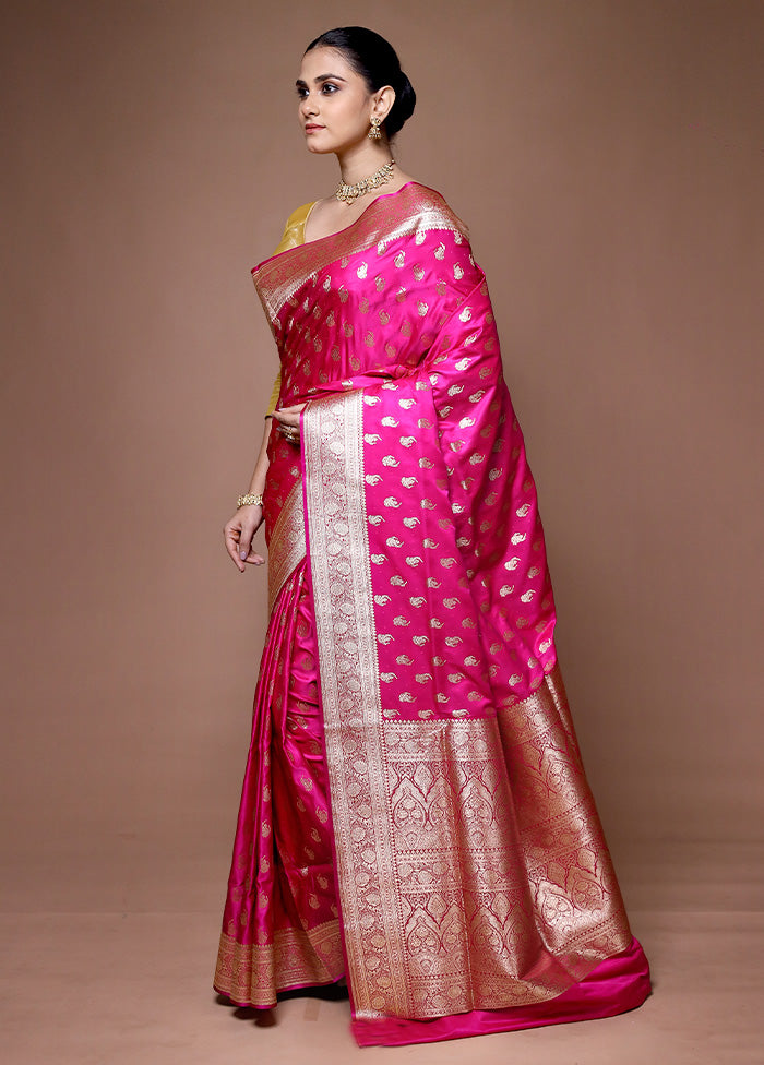 Pink Banarasi Silk Saree With Blouse Piece