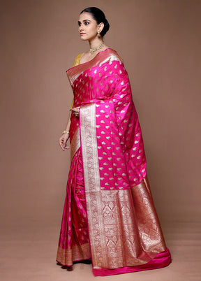 Pink Banarasi Silk Saree With Blouse Piece