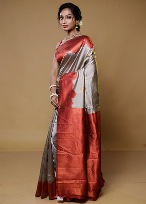 Grey Dupion Silk Saree With Blouse Piece