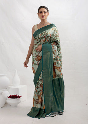 Green Dupion Silk Saree With Blouse Piece - Indian Silk House Agencies