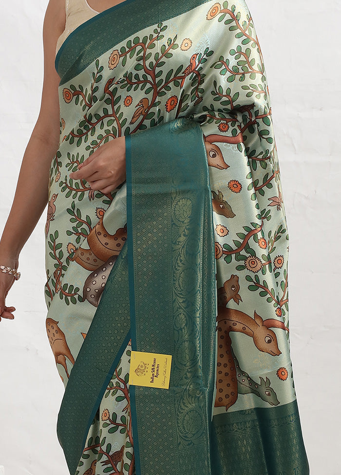 Green Dupion Silk Saree With Blouse Piece - Indian Silk House Agencies