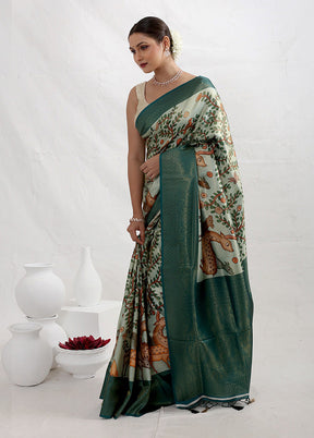 Green Dupion Silk Saree With Blouse Piece - Indian Silk House Agencies