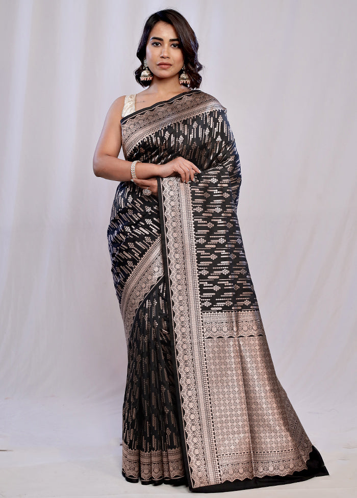 Black Uppada Silk Saree With Blouse Piece - Indian Silk House Agencies