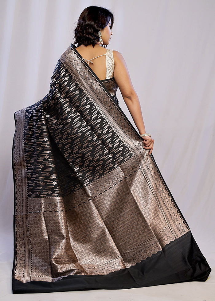 Black Uppada Silk Saree With Blouse Piece - Indian Silk House Agencies