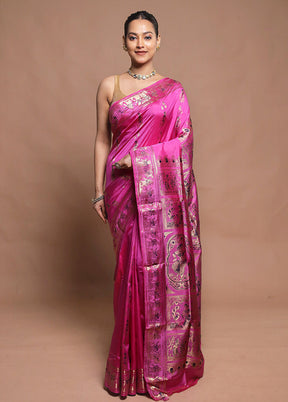 Pink Handloom Swarnachuri Pure Silk Saree With Blouse Piece
