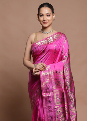 Pink Handloom Swarnachuri Pure Silk Saree With Blouse Piece