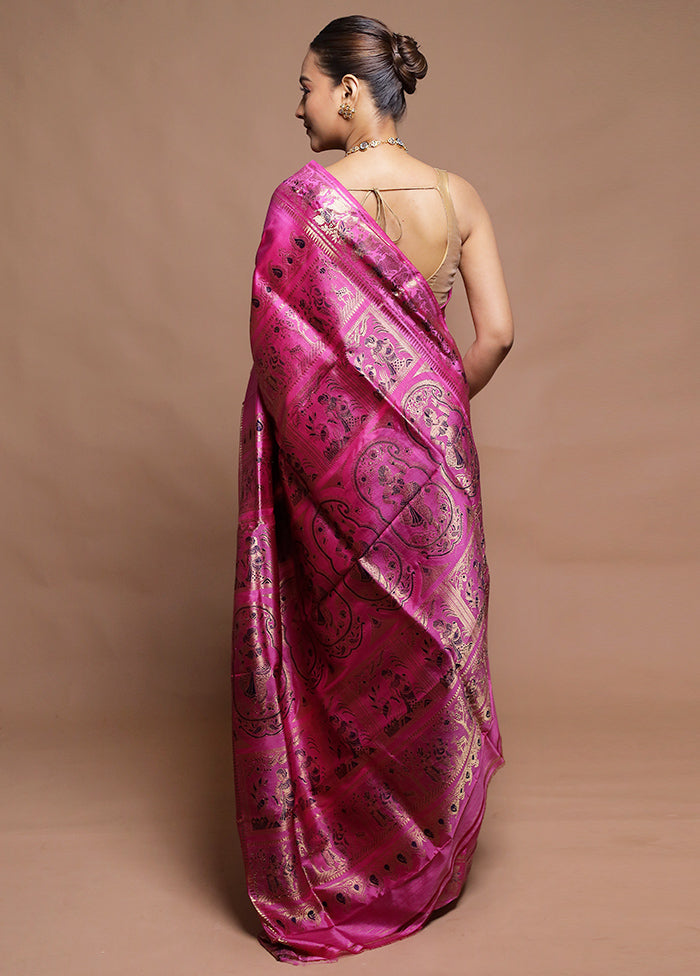 Pink Handloom Swarnachuri Pure Silk Saree With Blouse Piece