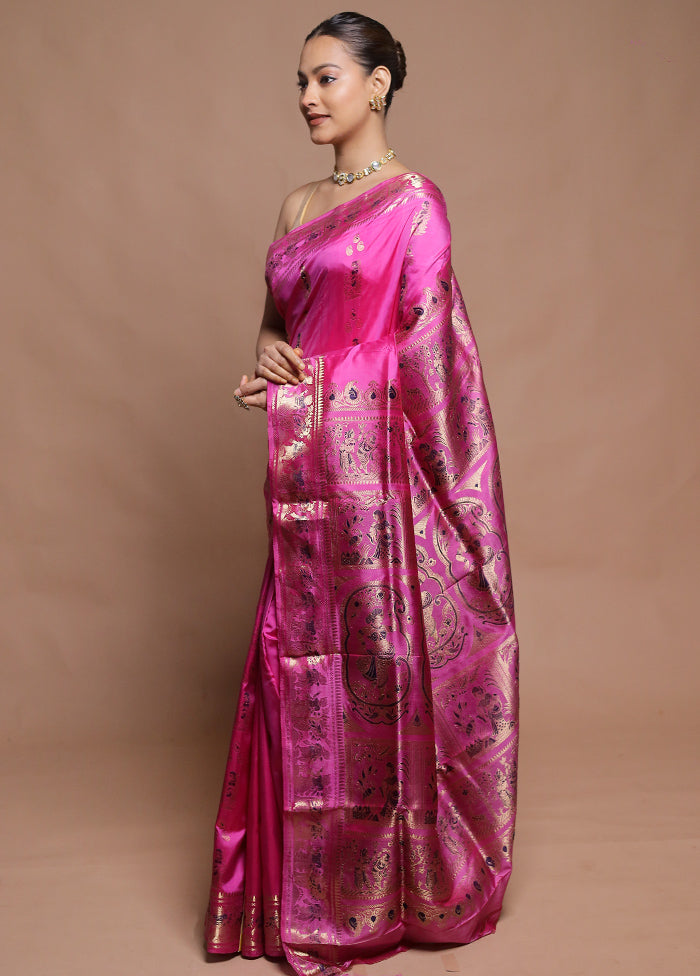 Pink Handloom Swarnachuri Pure Silk Saree With Blouse Piece