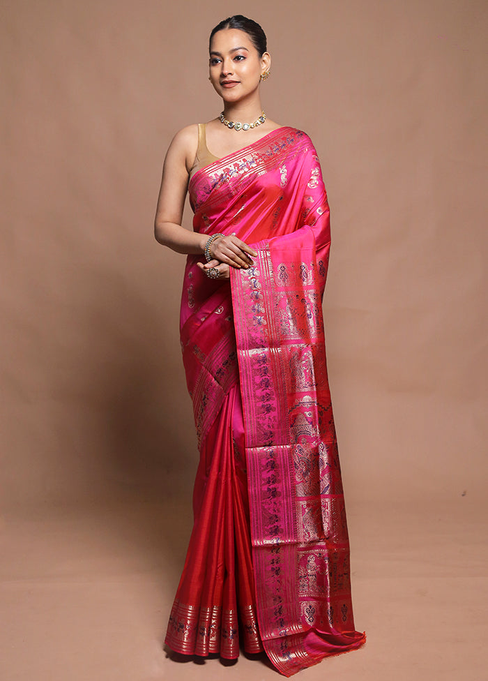 Pink Handloom Swarnachuri Pure Silk Saree With Blouse Piece