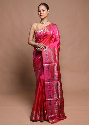 Pink Handloom Swarnachuri Pure Silk Saree With Blouse Piece