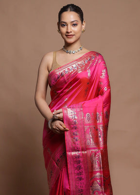 Pink Handloom Swarnachuri Pure Silk Saree With Blouse Piece
