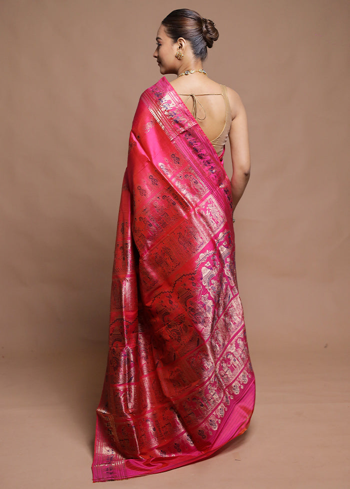 Pink Handloom Swarnachuri Pure Silk Saree With Blouse Piece