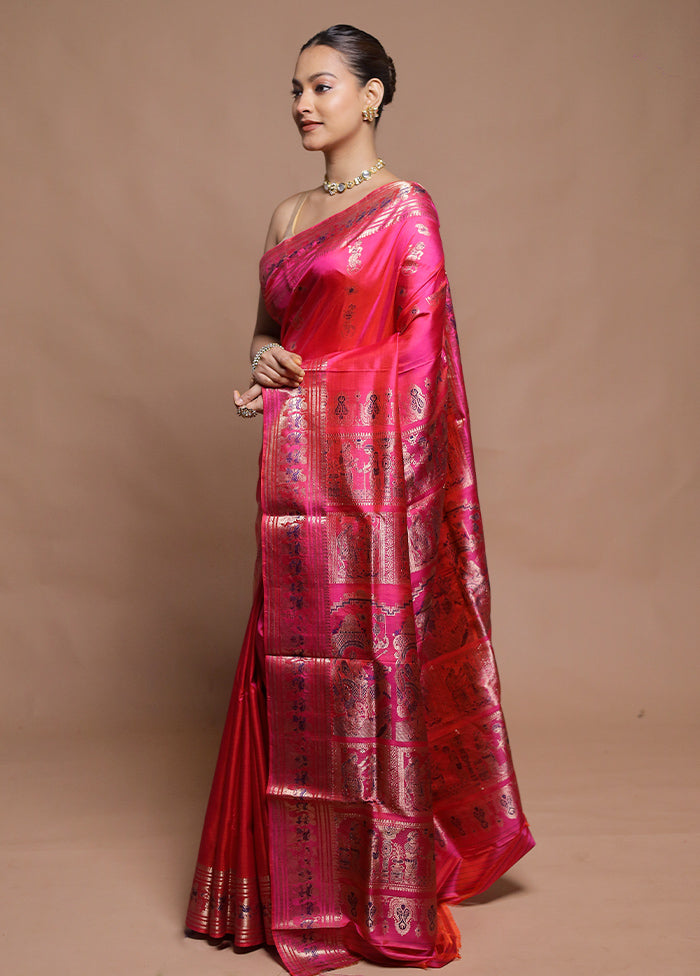 Pink Handloom Swarnachuri Pure Silk Saree With Blouse Piece