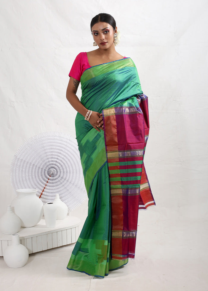 Green Pure Kalakhetra Silk Saree With Blouse Piece - Indian Silk House Agencies