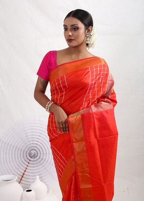 Red Pure Kalakhetra Silk Saree With Blouse Piece - Indian Silk House Agencies