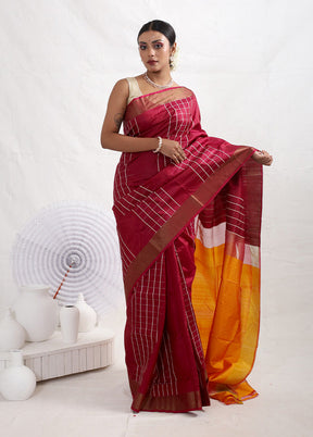 Maroon Pure Kalakhetra Silk Saree With Blouse Piece - Indian Silk House Agencies