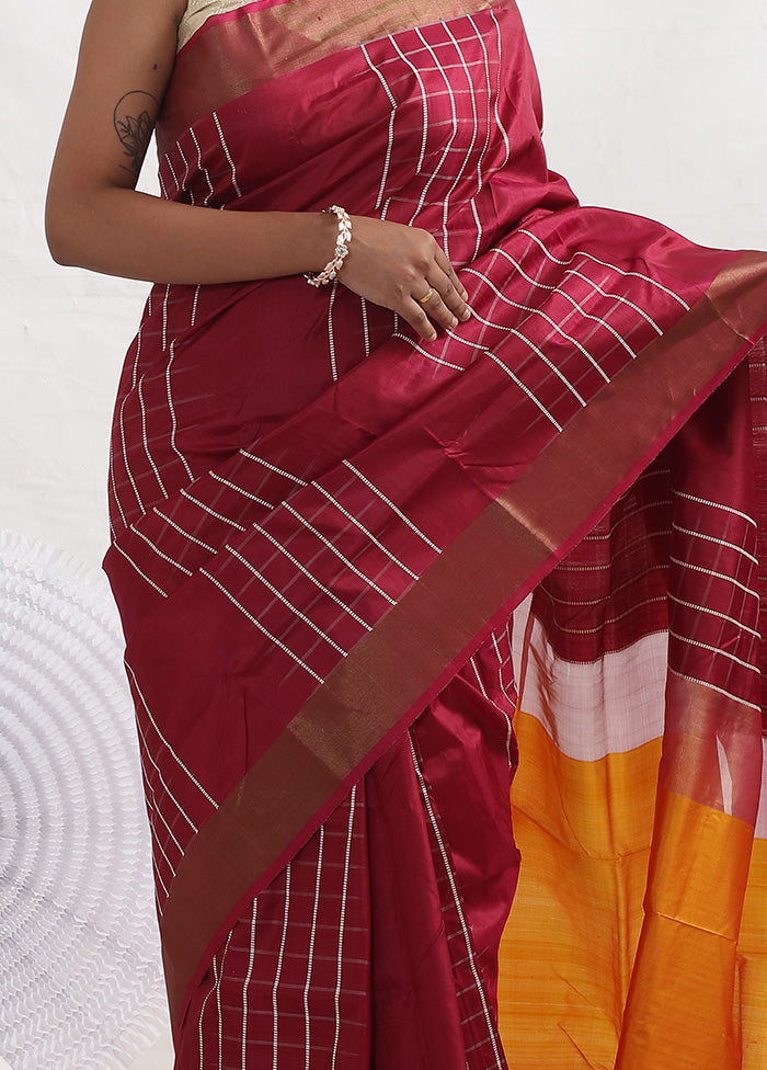 Maroon Pure Kalakhetra Silk Saree With Blouse Piece - Indian Silk House Agencies