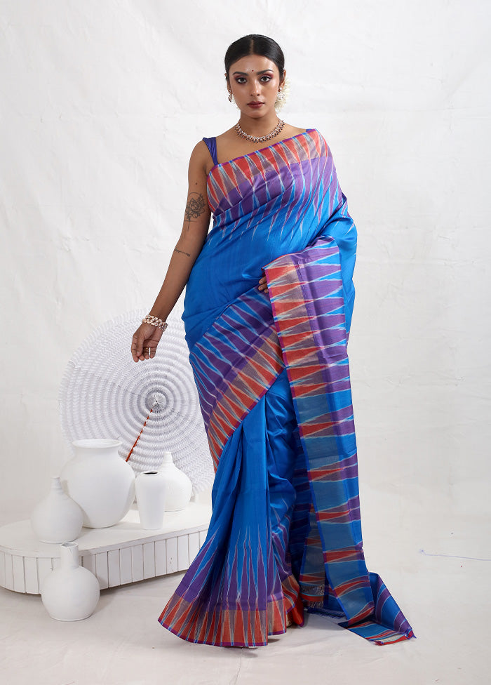 Blue Pure Ikkat Silk Saree With Blouse Piece - Indian Silk House Agencies