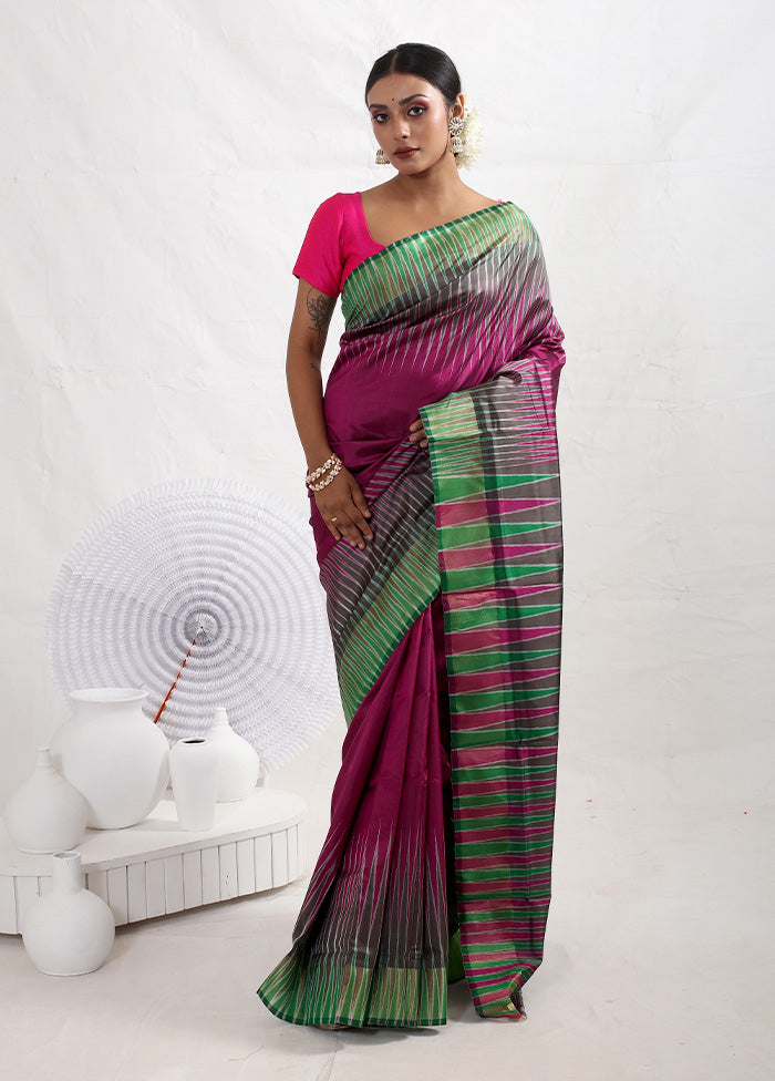 Purple Pure Ikkat Silk Saree With Blouse Piece - Indian Silk House Agencies