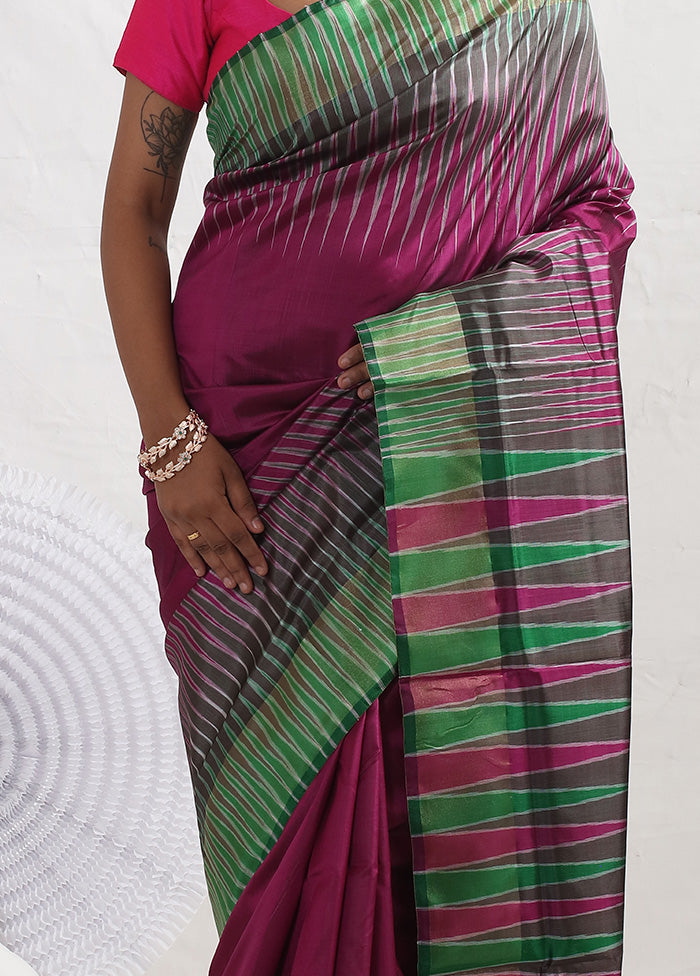 Purple Pure Ikkat Silk Saree With Blouse Piece - Indian Silk House Agencies