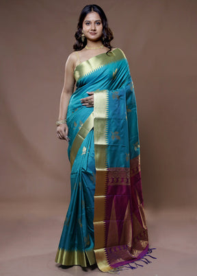 Green Kanjivaram Silk Saree With Blouse Piece - Indian Silk House Agencies