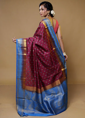 Maroon Dupion Silk Saree With Blouse Piece