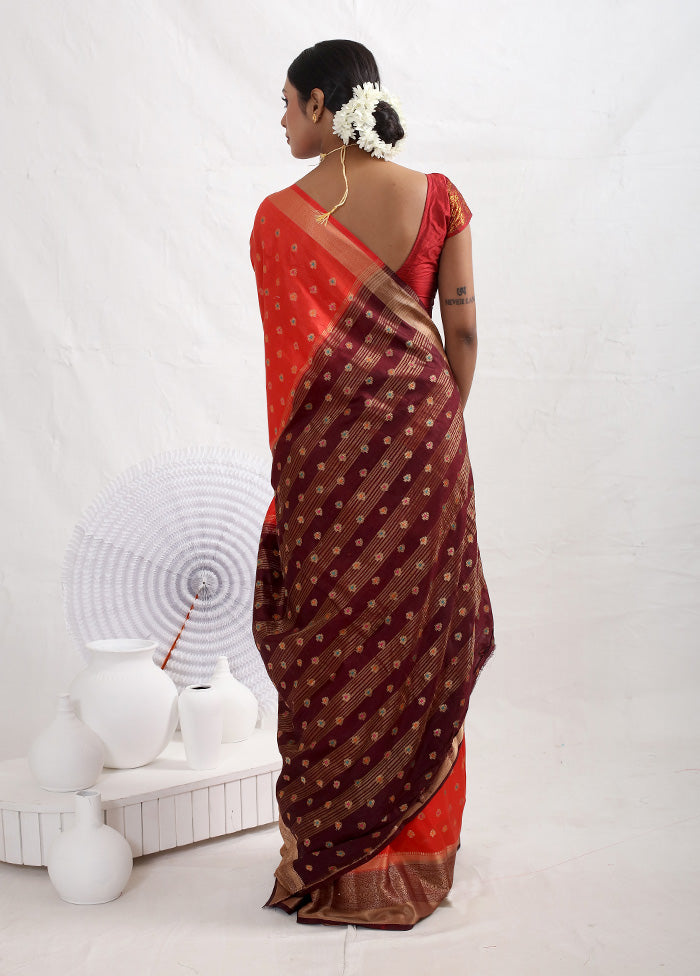 Red Dupion Silk Saree With Blouse Piece - Indian Silk House Agencies