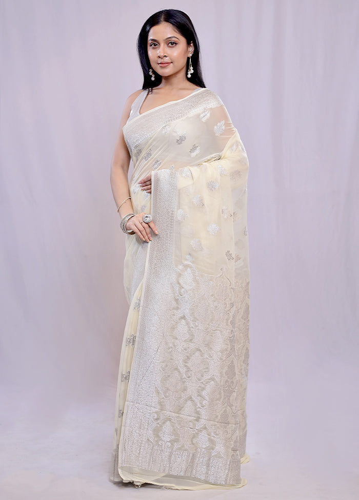 Cream Georgette Saree With Blouse Piece - Indian Silk House Agencies