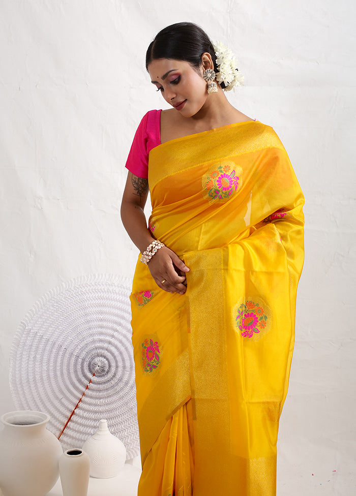 Yellow Dupion Silk Saree With Blouse Piece - Indian Silk House Agencies