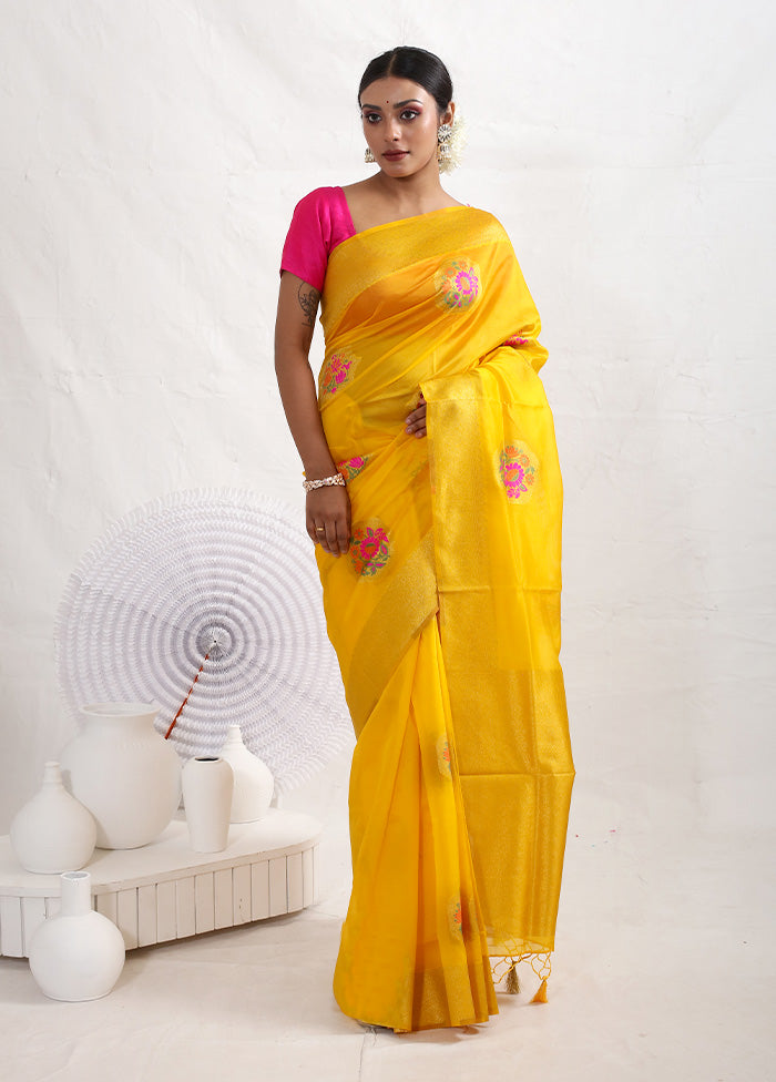 Yellow Dupion Silk Saree With Blouse Piece - Indian Silk House Agencies