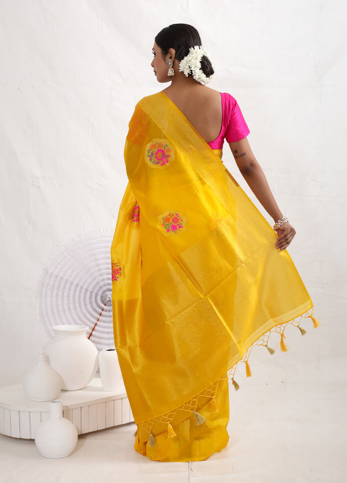 Yellow Dupion Silk Saree With Blouse Piece - Indian Silk House Agencies