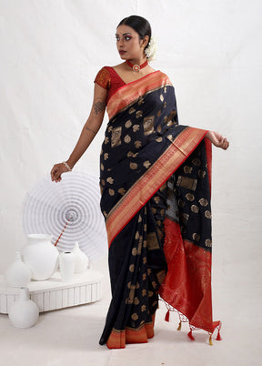 Black Dupion Silk Saree With Blouse Piece - Indian Silk House Agencies