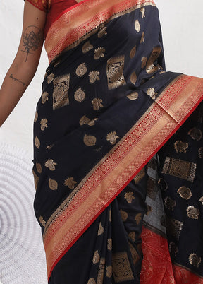 Black Dupion Silk Saree With Blouse Piece - Indian Silk House Agencies