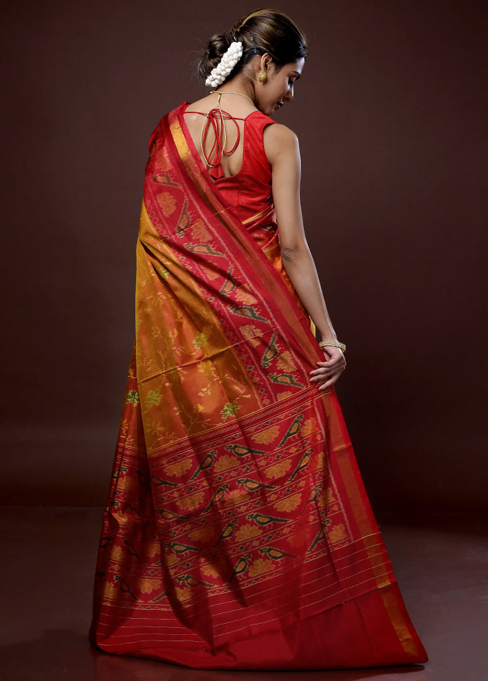 Orange Pochampally Pure Silk Saree With Blouse Piece - Indian Silk House Agencies