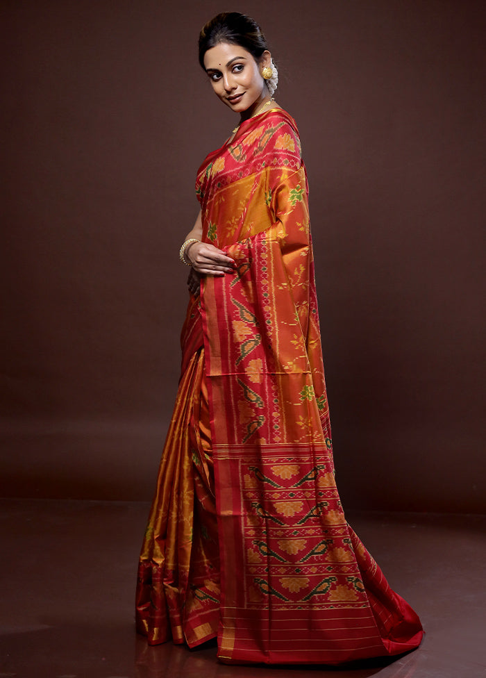 Orange Pochampally Pure Silk Saree With Blouse Piece - Indian Silk House Agencies