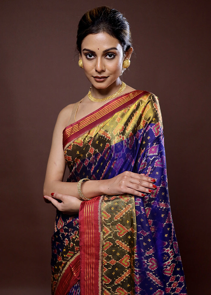 Blue Pochampally Pure Silk Saree With Blouse Piece - Indian Silk House Agencies