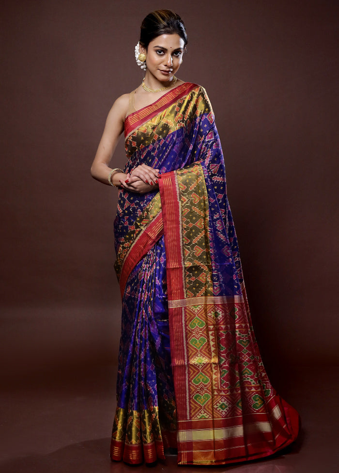 Blue Pochampally Pure Silk Saree With Blouse Piece - Indian Silk House Agencies